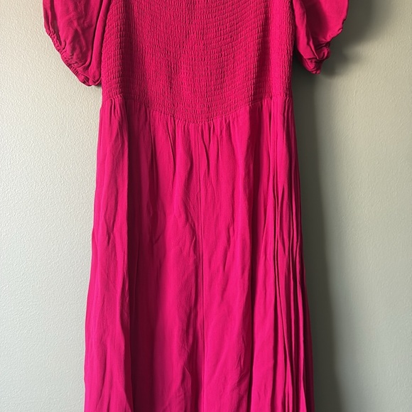 Reformation Meadow Smocked Short Sleeve Mini Dress Rhubarb Pink Sz 1X Plus - Picture 9 of 10